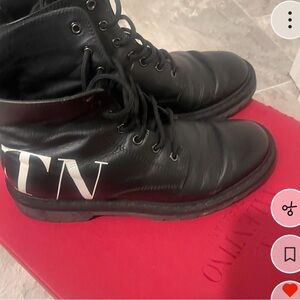 Valentino Black Leather Lace-Up Booties